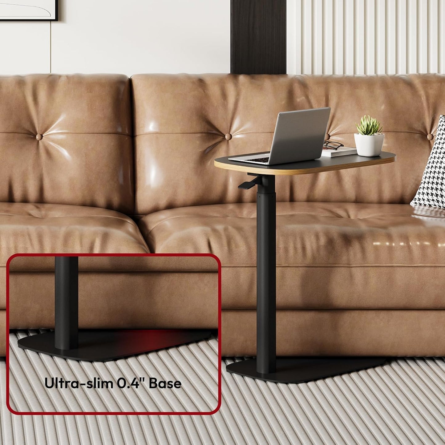 SANODESK Small Standing Desk Pneumatic Height Adjustable Small Sit Stand Desk Laptop Desk Overbed Table Computer Cart for Home Office Computer Workstations(23.6" W x 13.8" D,Black+Maple Band)