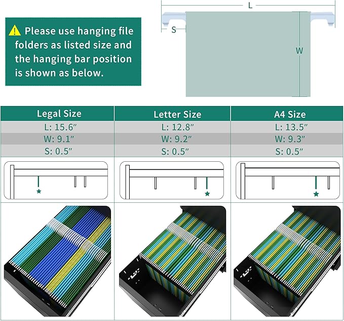 YITAHOME 3-Drawer File Cabinet, Lockable Mobile Filing Cabinet for A4/Letter/Legal Size Folder, Vertical File Cabinet for Home Office, Installed Except Casters, Black