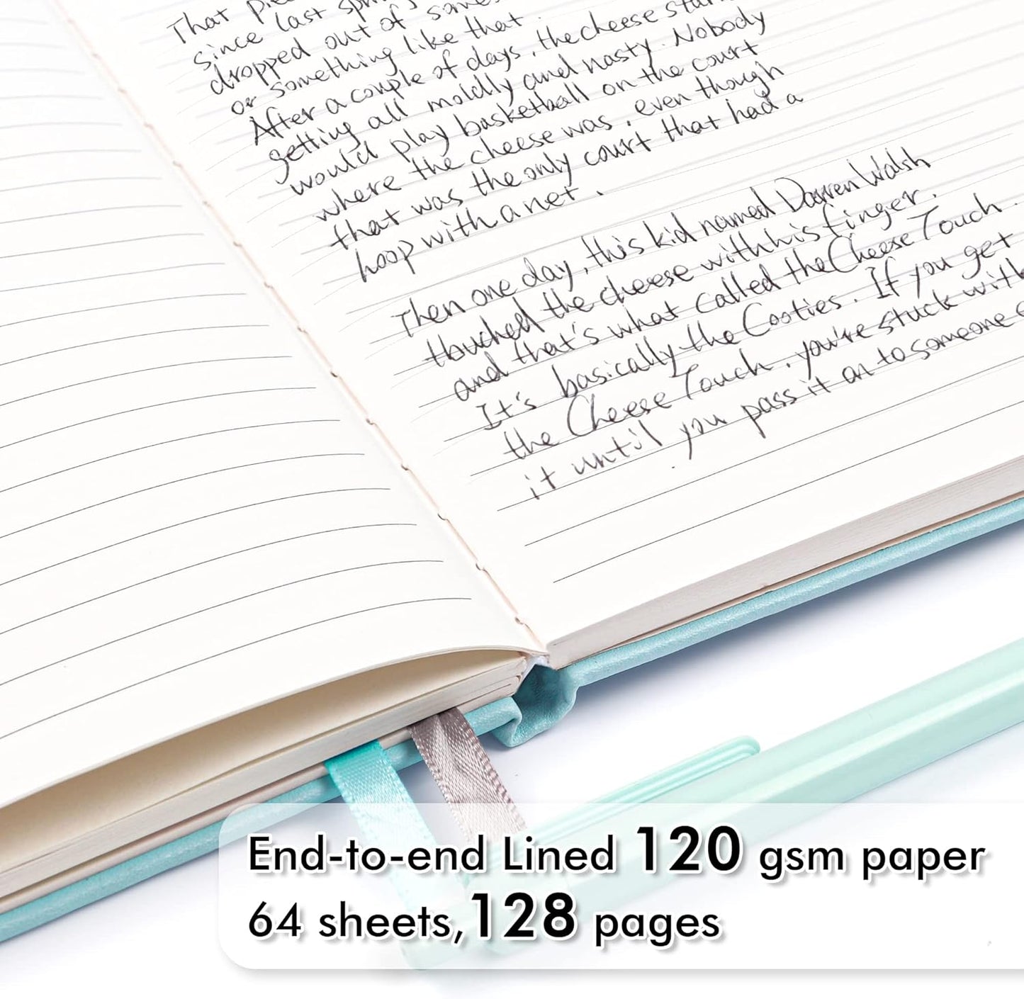 feela 5 Pack Notebooks Journals Bulk, Hardcover Notebook Classic Ruled Lined Journals with Pen Holder for Women Girls School Business Supplies, with 5 Black Pens, 120 GSM, 5.1”x8.3”, A5,Sky Blue