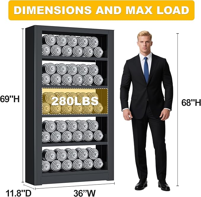 Bookshelves And Bookcases, 36" Wide Office Hard Cover Books Bookshelf, Black 5 Shelf Metal Bookcase, 69" Tall Industrial Sturdy Open Bookshelf for Living Room, Library, School, Bedroom, Kitchen