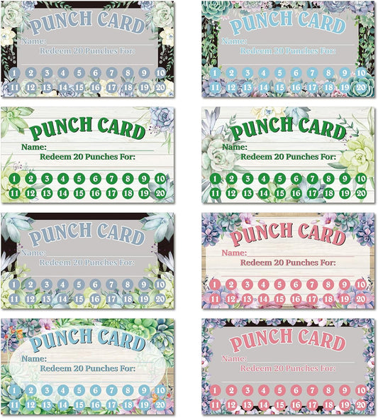 Fumete 400 Pcs Punch Cards for Classroom Reward Cards Behavior Incentive Loyalty Awards for Kids Students Teachers School Business, 8 Styles, 3.5 x 2 in(20 Succulent Punches Style)