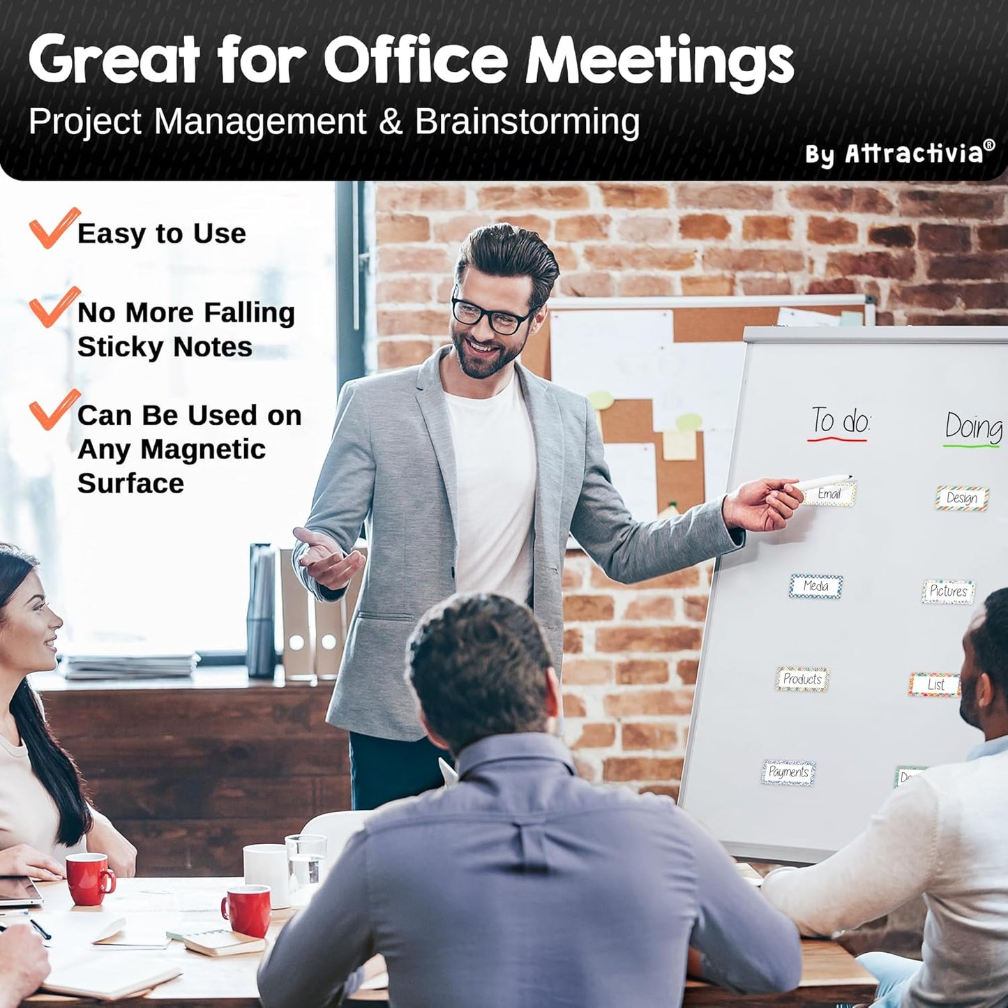 Erase Magnetic Labels 2.8 x 1.2 in, Pattern Borders, Dry Erase Magnets, 60-Pack, White Erasable Write-On All-Purpose Labels, for Office, Education, Home, Whiteboard, Magnetic Name Tags