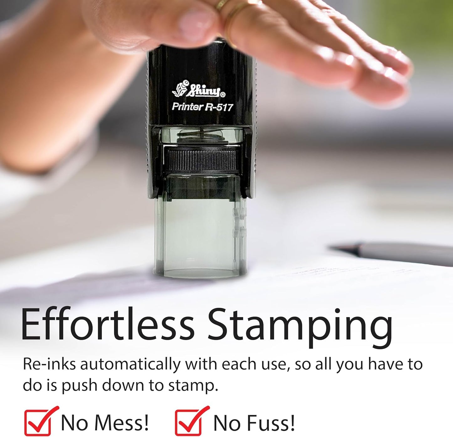 Shiny Pleasure Serving You Stamp, Round Self Inking Stamp for Office and Retail, Green Ink