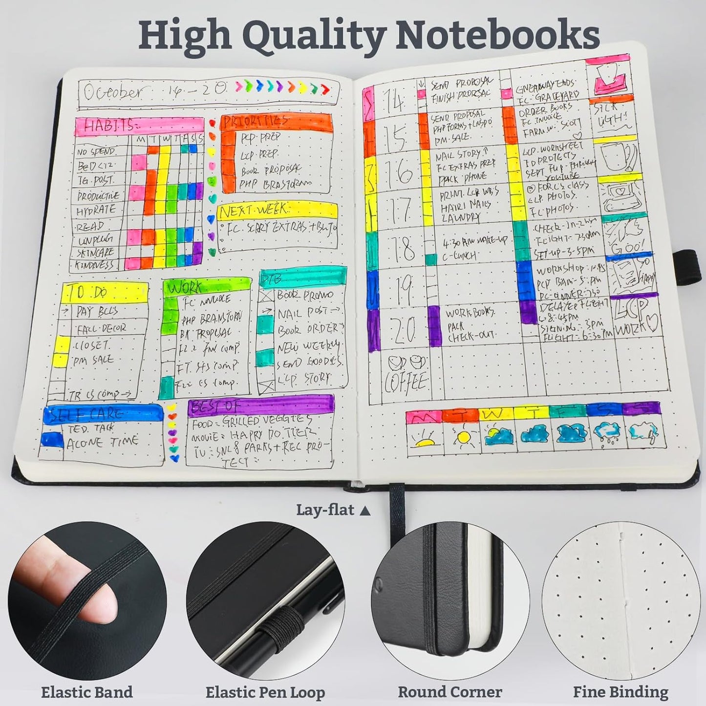 2Pack Bullet Dotted Hardcover Journal Notebook, A5 140 Pages 120Gsm Thick Paper for School,Note Taking,Work,Diary，5.7"*8.3",Blush