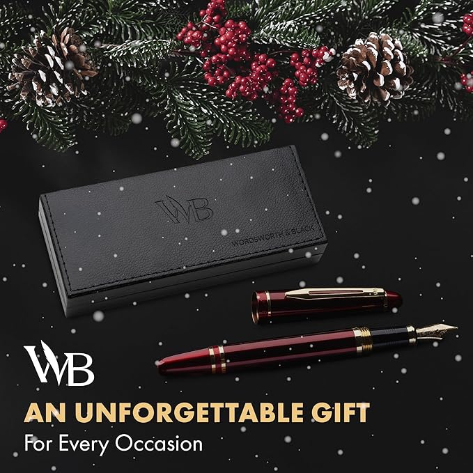 Wordsworth & Black Majesti Fountain Pen-(Red), Luxury Case, 24K Gold Finish; 18K Gilded Medium Nib- Ink Cartridges, Refillable Ink Converter-Calligraphy Pen-Best Business Gift Set for Men & Women