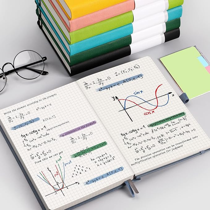 AHGXG Graph Paper Notebook - 320 Pages Grid Notebook Thick Journal A5, 100gsm Thick Graph Paper, Leather Hardcover, Inner Pocket,5.75'' × 8.38''- Pink