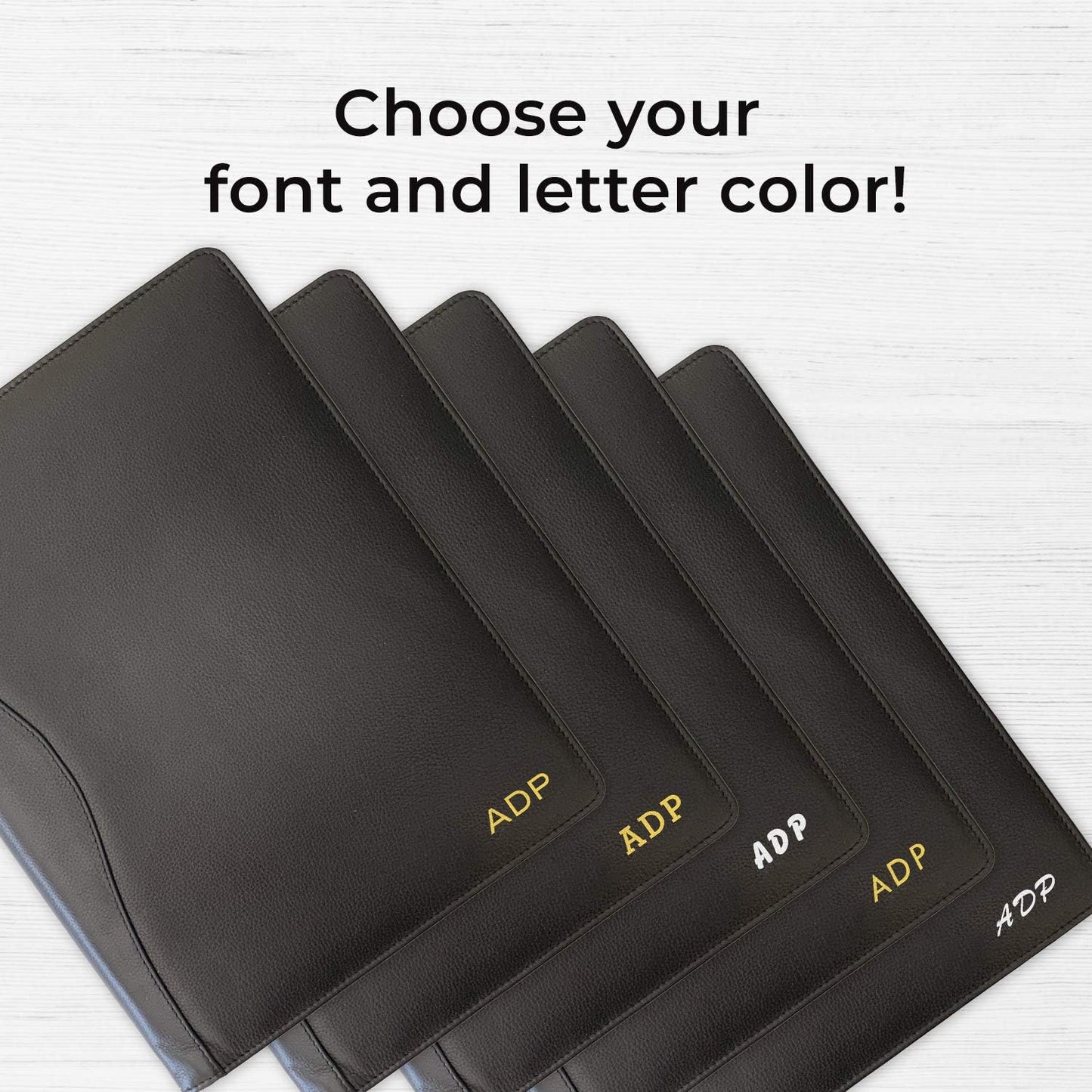 Personalized Premium Genuine Leather Portfolio Folder, Padfolio for Men and Women, with Business Card Holder, Pockets, Pen Loop, Document Organizer - Black