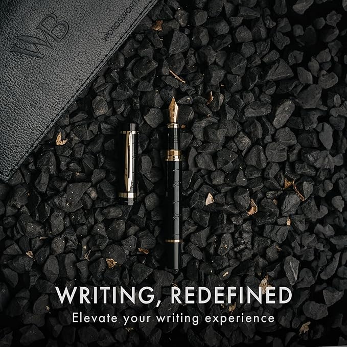 Wordsworth & Black Primori Fountain Pen Set [Black Gold]; Fine Nib, Gift Case, 24 Ink Cartridges, Refill Converter, Manual; Journaling, Calligraphy, Smooth Writing Pens; Left and Right Handed