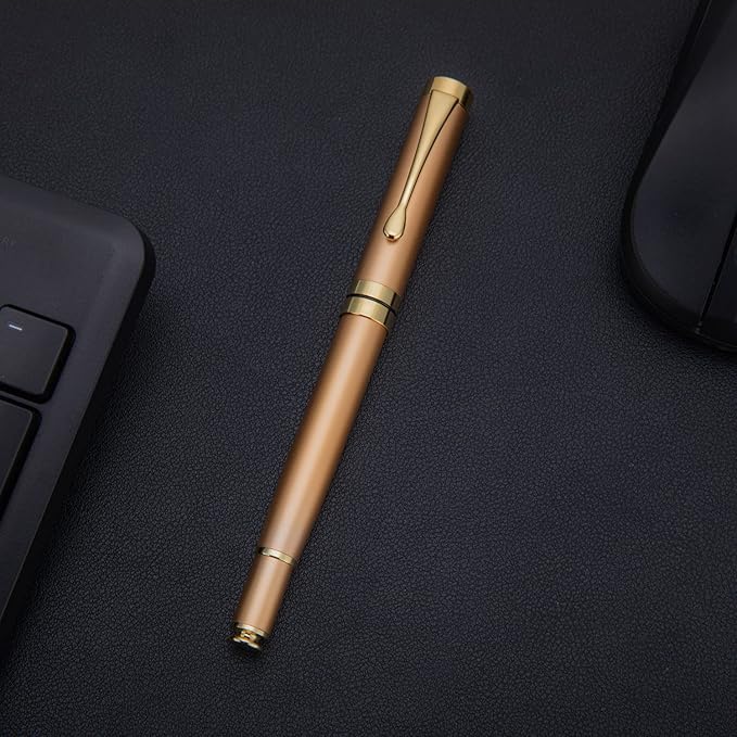 BEILUNER Ballpoint Pens, Stainless Steel with Chrome Trim, Luxury Golden Metal Pen Set, Best Ball Pen Gift Set for Men & Women, Professional, Executive, Office, Fancy Pens-Nice Box with Extra Refill