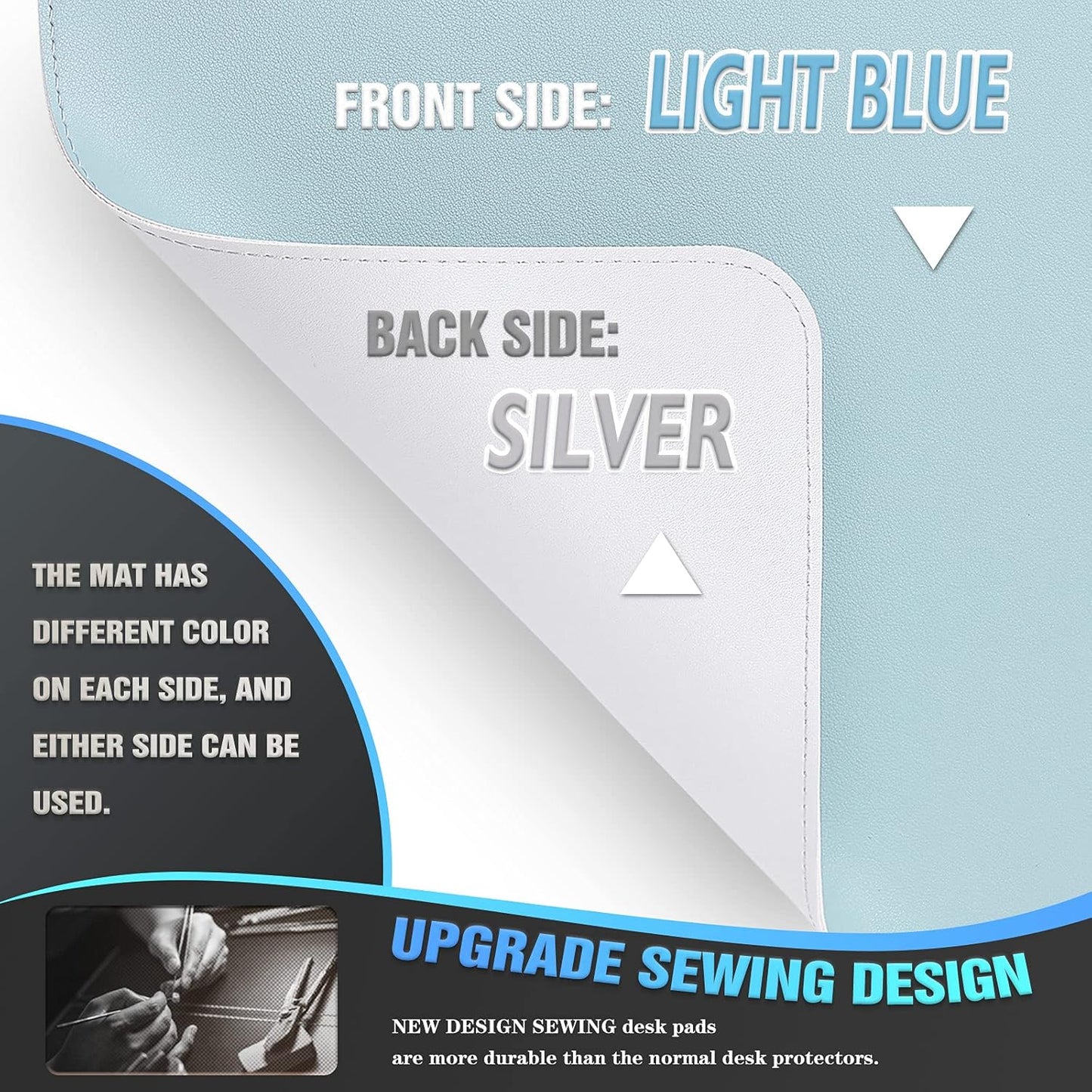 K KNODEL Desk Mat, Blotter, Dual-Sided Office Desk Pad, Waterproof Desk Mat for Desktop, Desk Blotters, PVC Leather Pad Protector (Light Blue, 35.4" x 17")