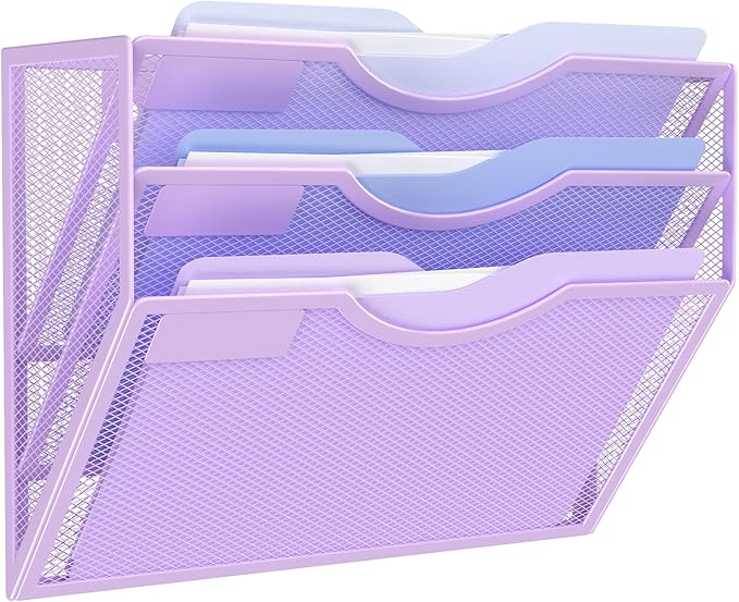 Kuntine.B 3 Pocket Wall File Holder Organizer Office Hanging Magazine Holder Wall File Organizer for Office Home (Purple, 3 Tier)
