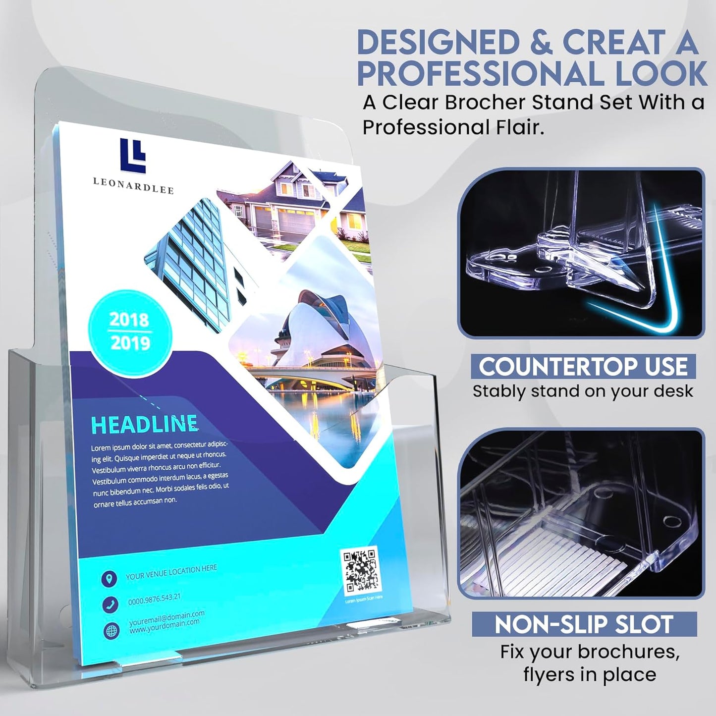 Brochure Holder 8.5 x 11 inch, Acrylic Plastic Literature Holders Clear Flyer Holder Rack Card Holder, Magazine, Pamphlet, Booklet Display Stand Trifold Holder, Desk or Wall Mount Pack of 2