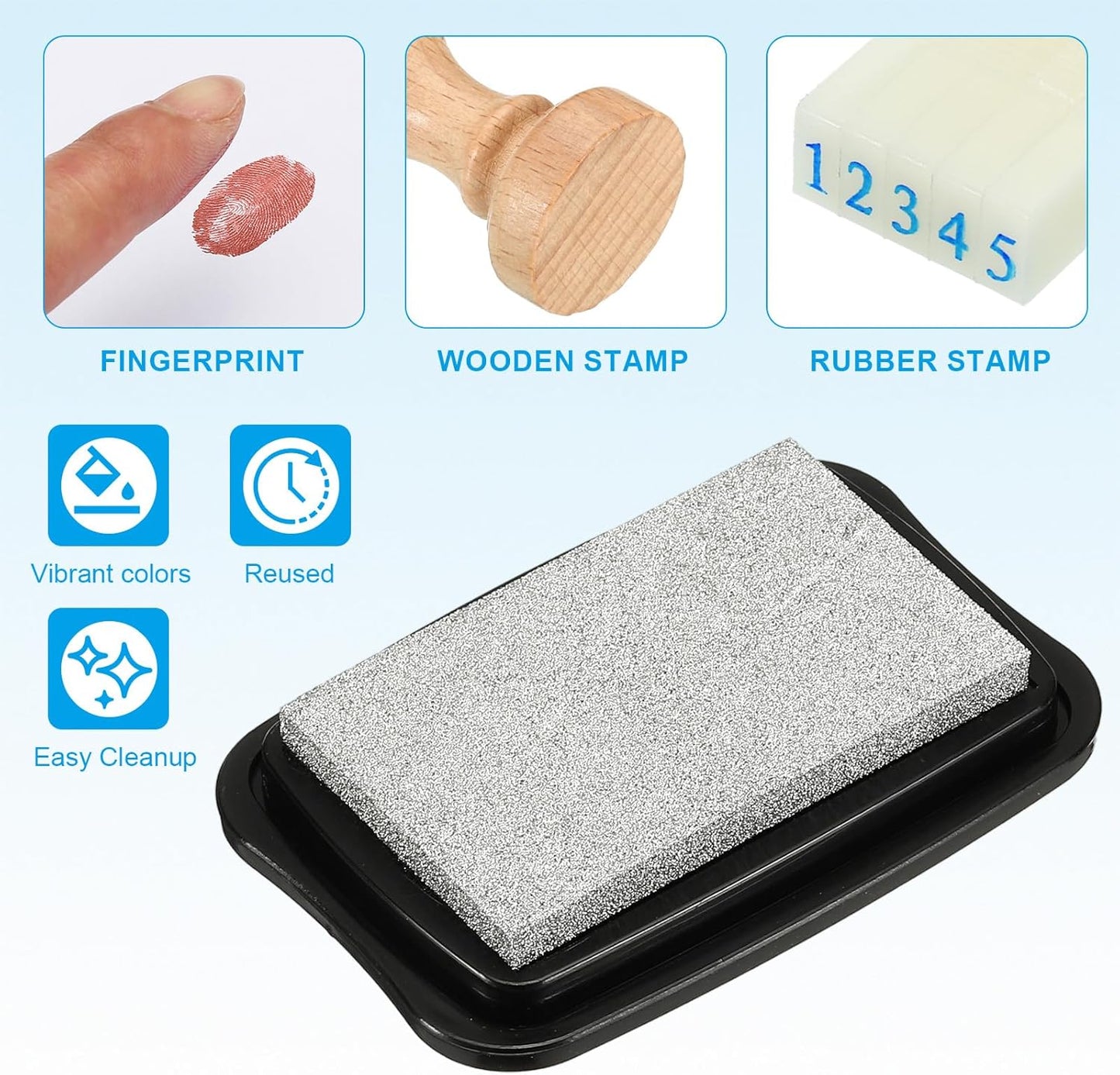 PATIKIL 3"x2" Large Stamp Pad, 2Pcs Washable Craft Ink Pad for Rubber Stamp Card Making Stamping Scrapbook Fingerprint Handprint, Silver/Black