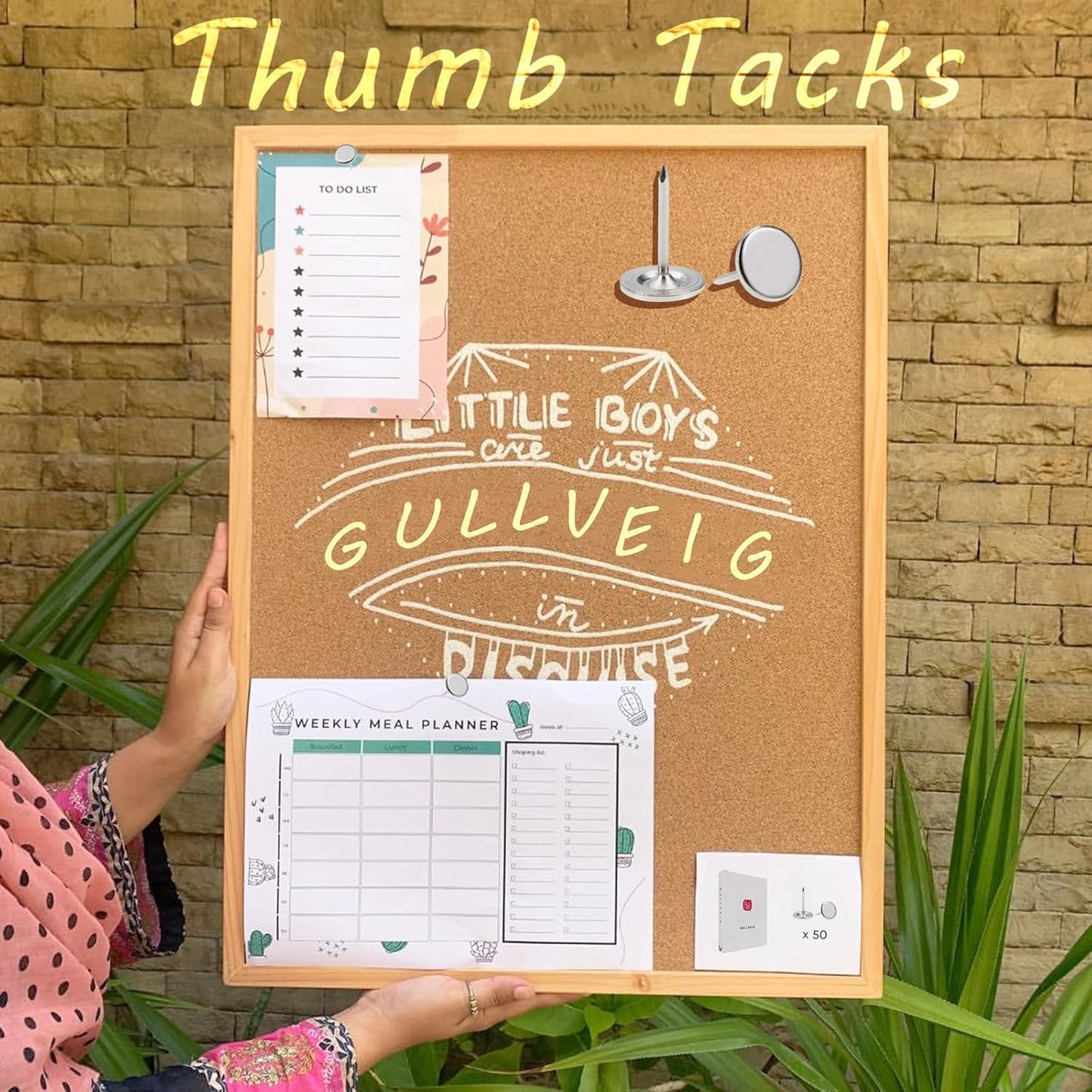 Gullveig Silver Push Pins and Thumb Tacks: Heavy Duty Flat Upholstery, Long Carpet Tacks, and Decorative Nails for Wood and Fabric, 50 Count