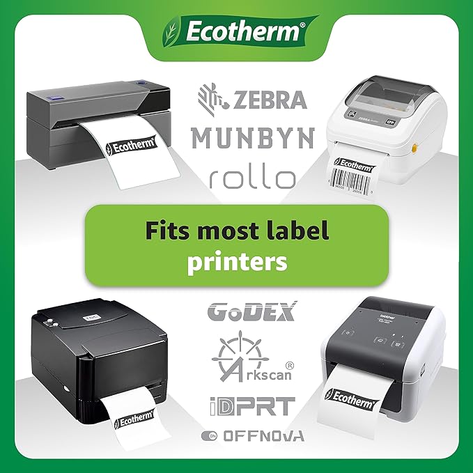 2.25" x .75" Thermal Labels | 4 Rolls | 7120 Labels | fits Zebra, Munbyn, Rollo, Godex, Arkscan, iDPRT, Offnova Thermal Label Printers and More | Blank White Adhesive Stickers by Ecotherm