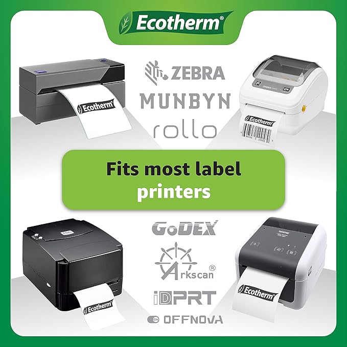 2"x1" Thermal Labels for Rollo, Munbyn, Zebra, Godex, Arkscan, iDPRT, Offnova Printers and More - White Paper Stickers - Small Multipurpose Barcode Labels | 5600 Labels | 4 Rolls | by Ecotherm