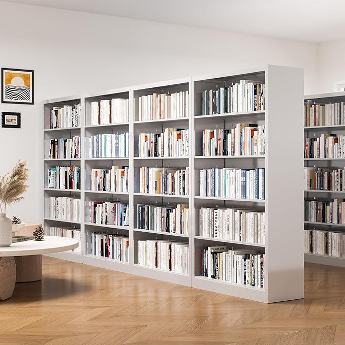 White Metal Bookshelf, 66" Tall Bookcase, Industrial Bookshelves and Bookcases, 5 Shelf Bookcase with Adjustable Shelves, Heavy Duty Book Cases for Office, Home, Library, Living Room, School