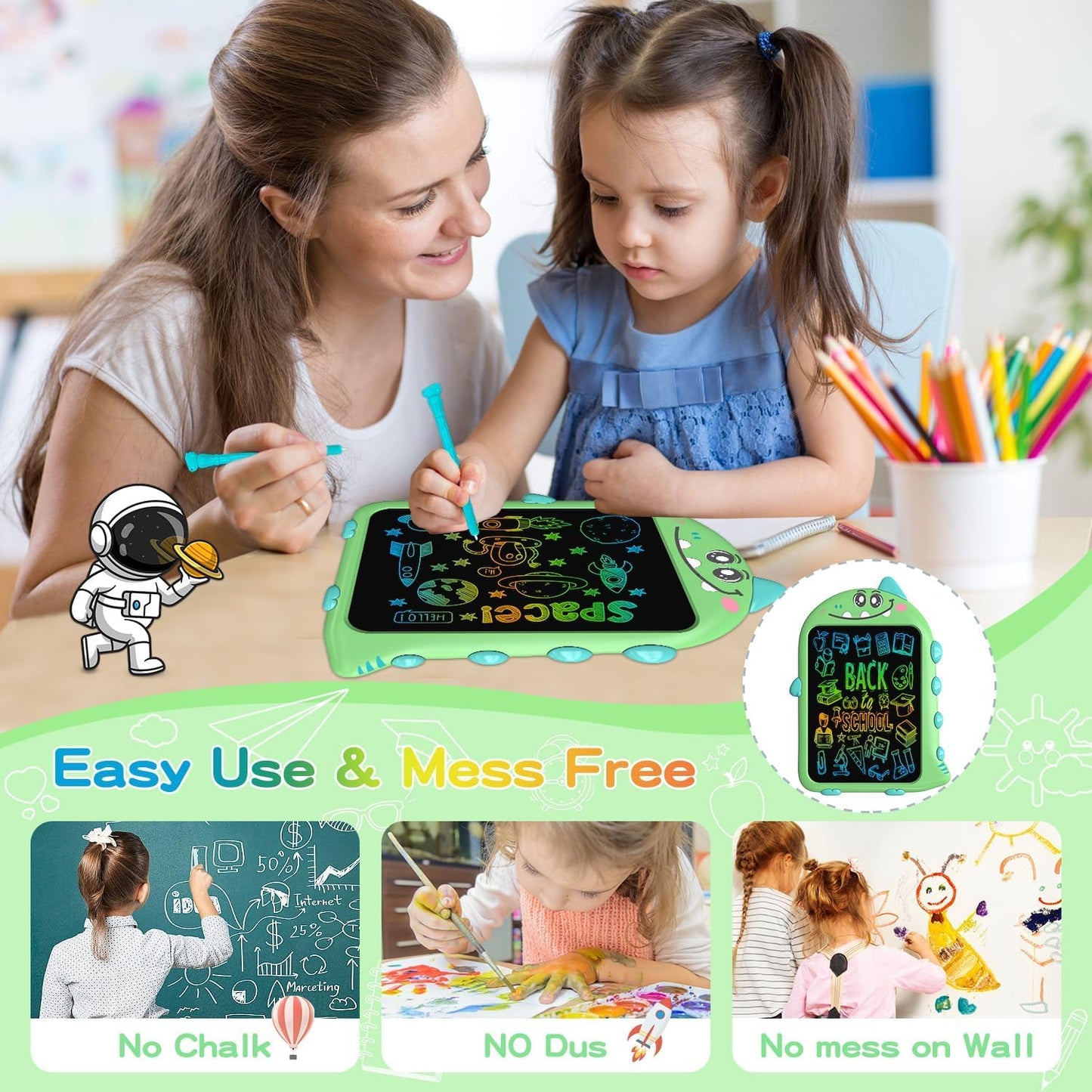 10 Inch LCD Writing Tablet for Kids, Brithday Gifts for Kids, Electronic Drawing Pad Toys, Dinosaur Drawing Pad for Toddlers Ages 2 3 4 5 6 7 Travel Learning Board (Green)