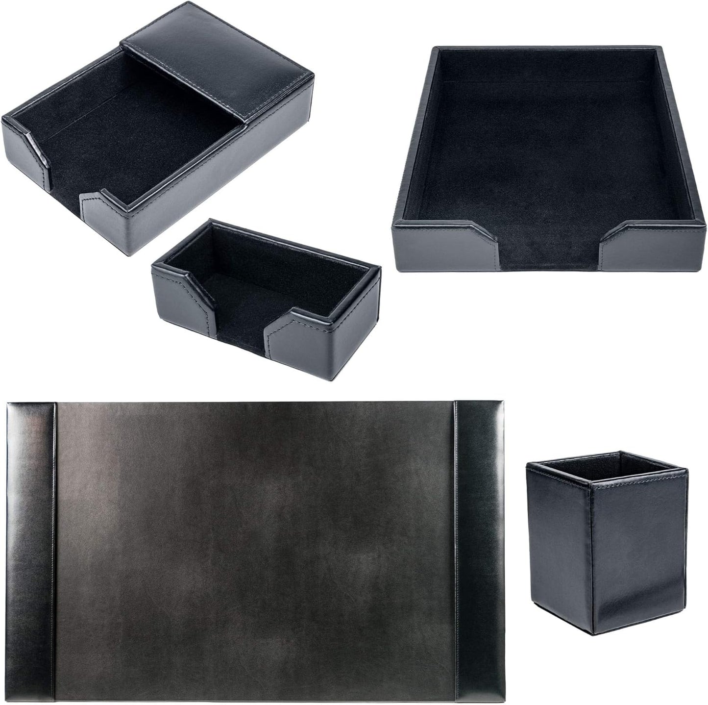 Dacasso Black Bonded Leather 5-Piece Desk Set