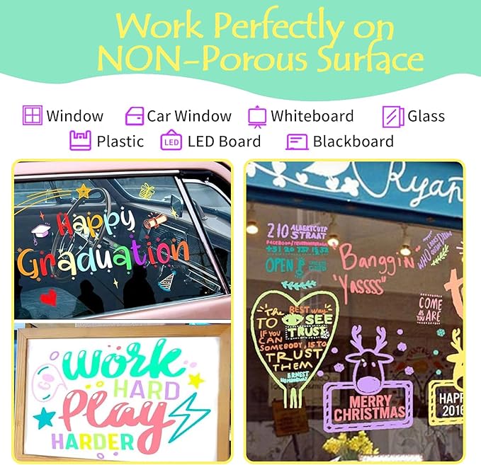 Window Chalk Markers for Cars Glass Washable, 8 Colors Macaron Jumbo Liquid Chalk Marker Pens with 10mm 3 in 1 Nib Wide Tip, Chalkboard Markers Car Window Paint Pen for Auto, Mirror, Poster