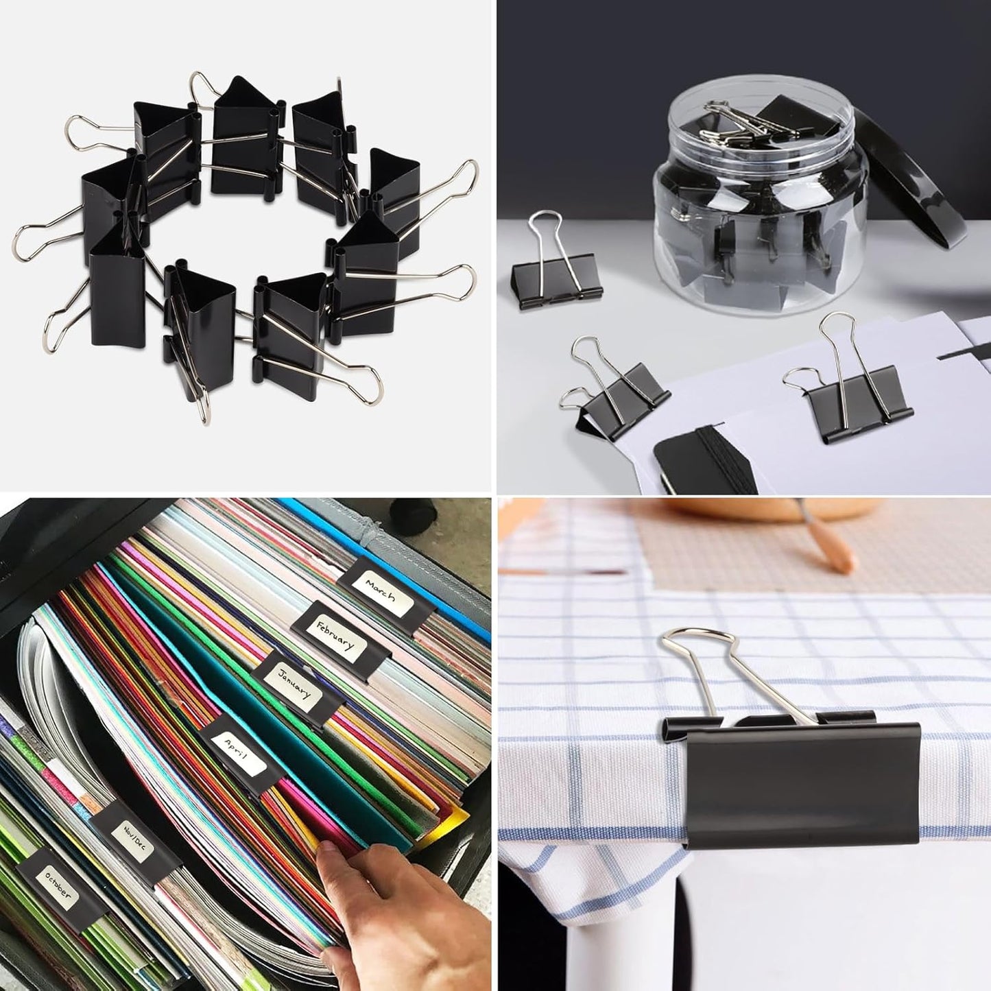 Extra Large Binder Clips Standard 2 inch Length, 1 inch Capacity, 80 Pcs Jumbo Binder Clips for Office