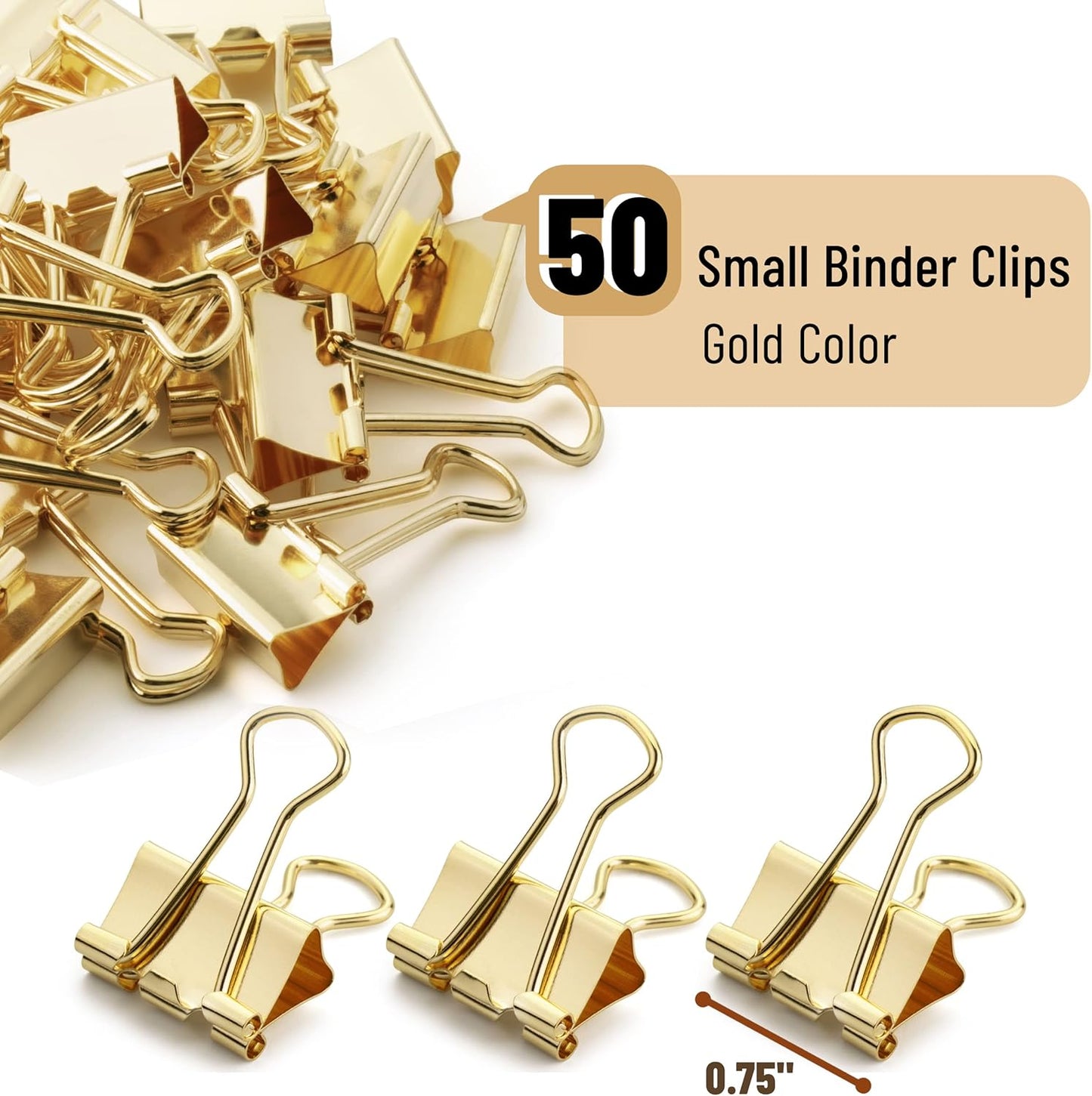 Mr. Pen- Gold Mini Binder Clips - 50 Pack, 0.75 in, Small Size, Paper Clips for Office