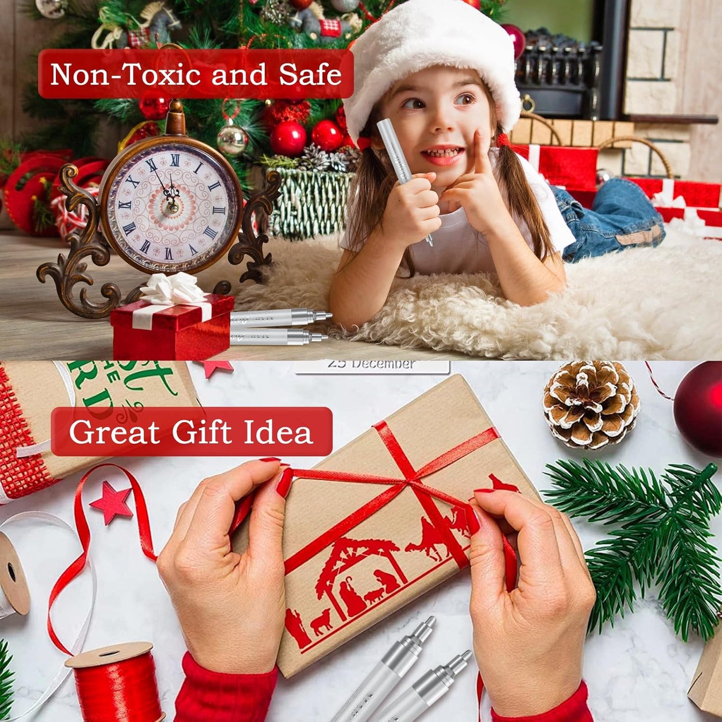 SFAIH Silver Paint Markers Pens - 4 Pack 2-3MM Medium Tip Metallic Acrylic Markers For Holiday Decor, Gift Wrapping, Party Posters, DIY Craft Projects