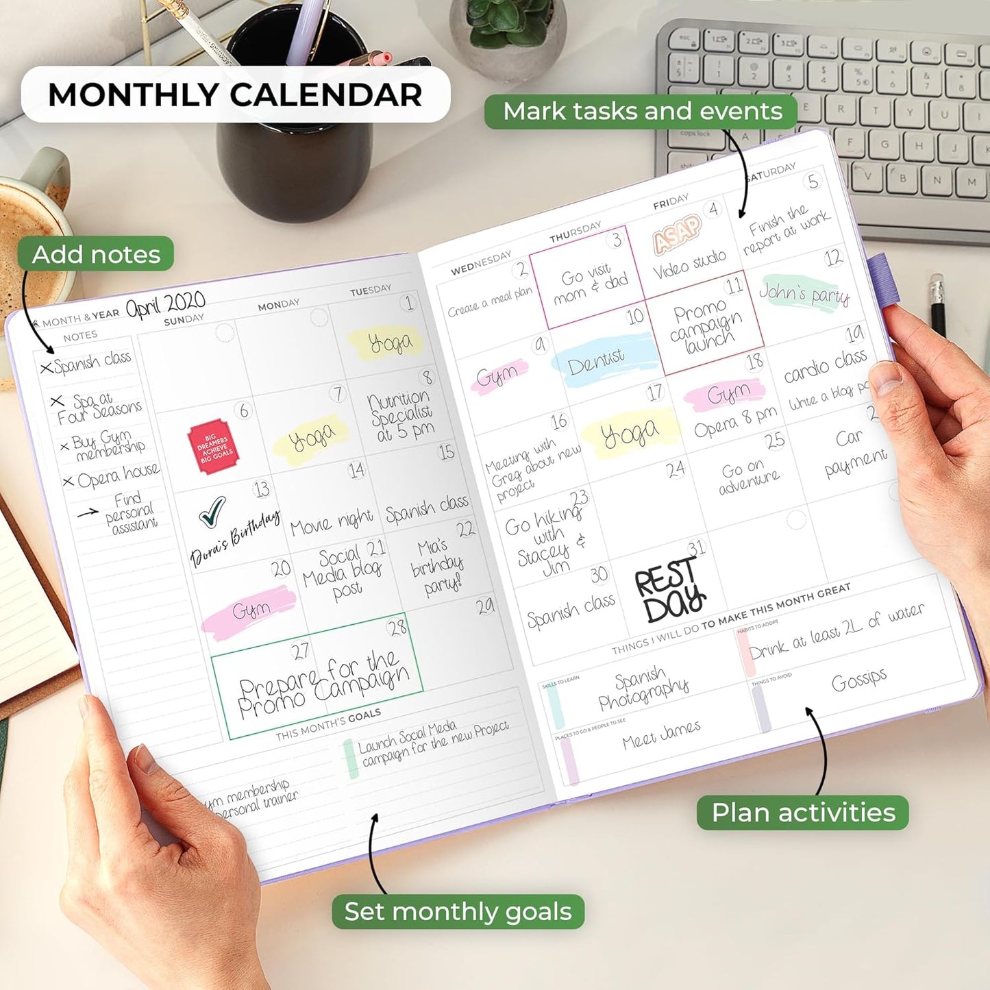 Clever Fox Planner PRO Schedule – Undated Weekly & Monthly Life Planner with Time Slots, Appointment Book & Daily Organizer, A4 (Lavender)