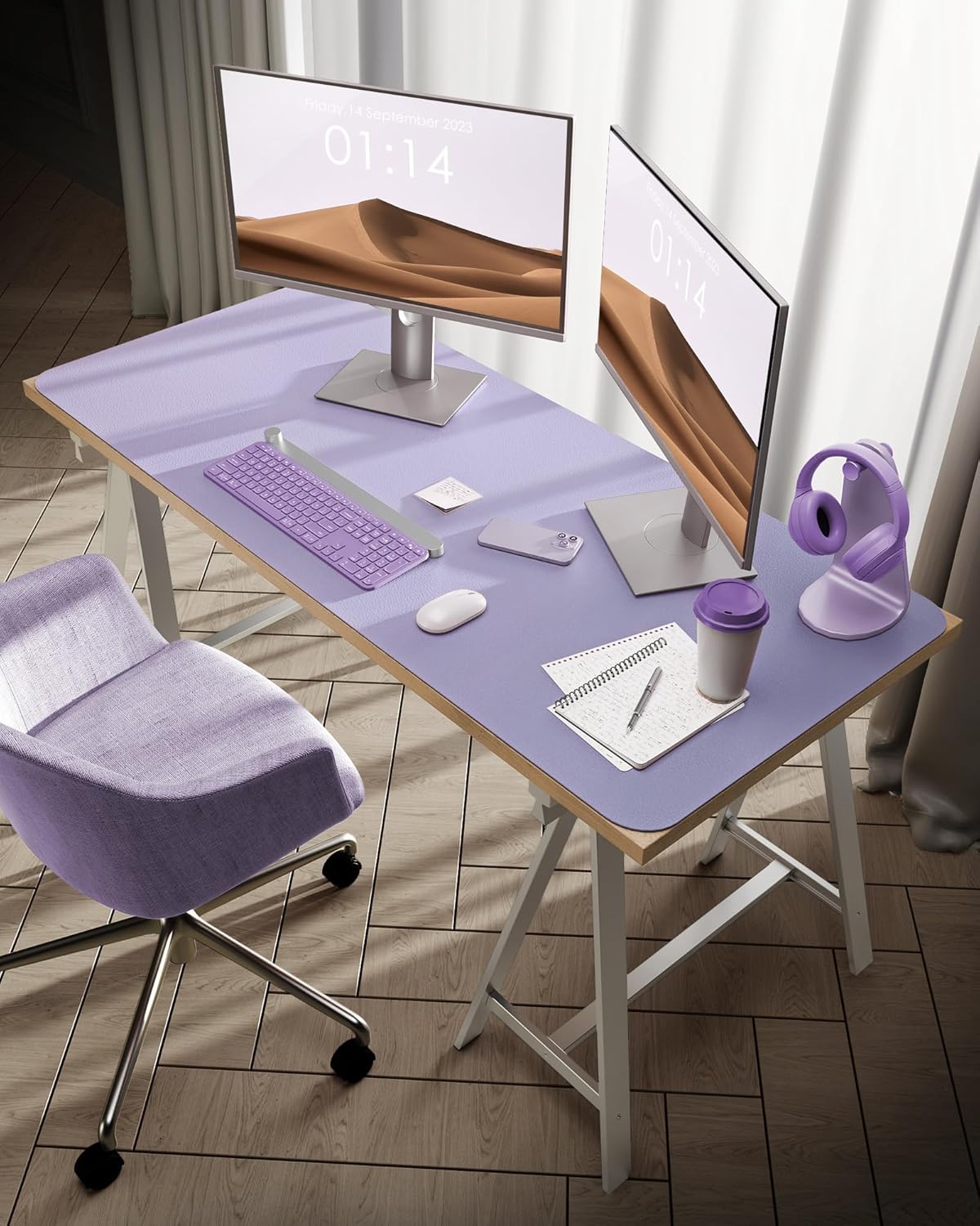 YSAGi Leather Desk Protector, Office Mat, Large Mouse Mat, Non-Slip PU Leather Blotter, Laptop Desk Pad, Waterproof Writing Pad for Office and Home (Light Purple, 47.2" x 23.6")