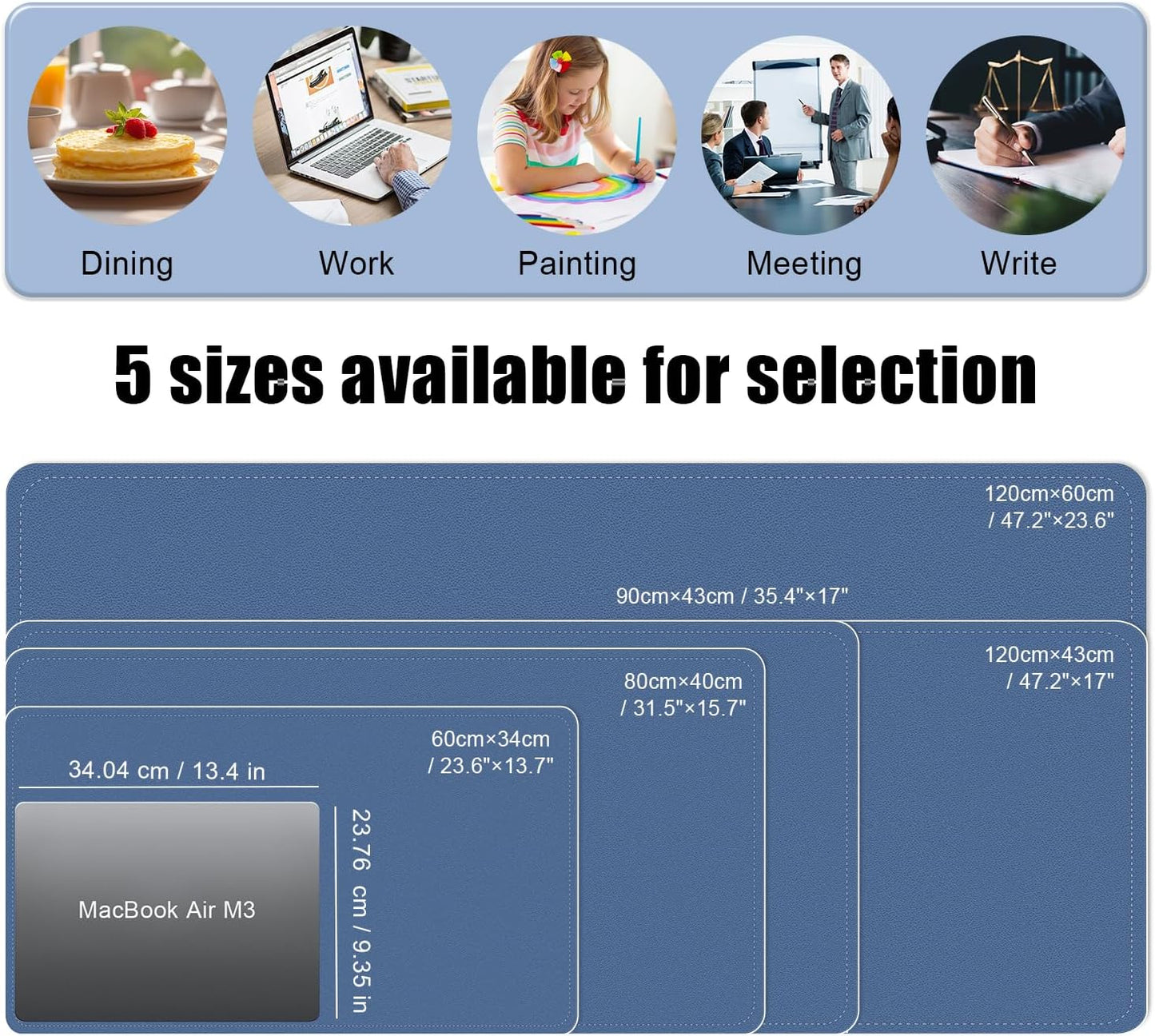 Large Desk Pad 35.4" x 17", Non-Slip Desk Mat with PU Leather & Natural Cork, Waterproof Writing Desk Natural Cork, Computer Mat Desk Protector for Office Home, Lake Blue