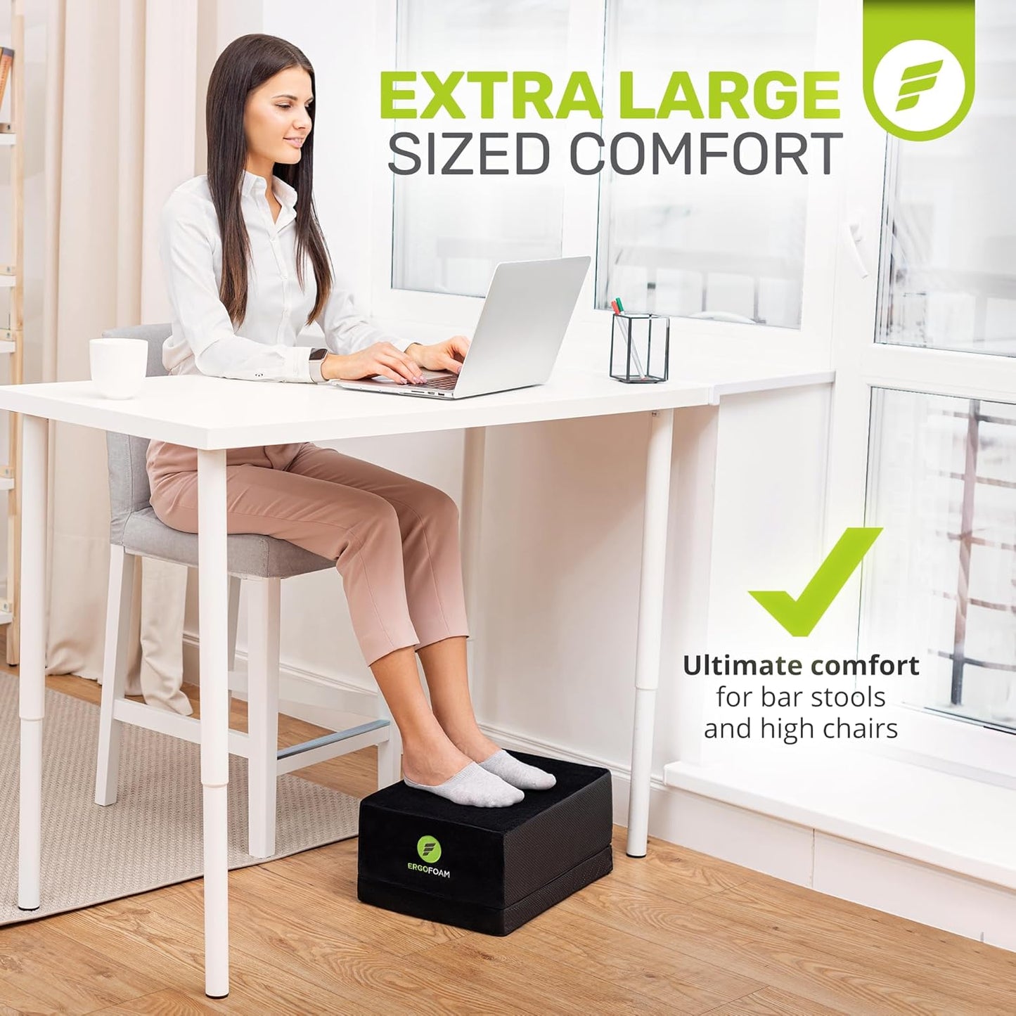 ErgoFoam XL Foot Rest for Under Desk at Work for Stools & High Chairs Chiropractor-Endorsed 2in1 Adjustable Under Desk Footrest Ergonomic High-Density Compression-Resistant Foam Nonslip Foot Rest
