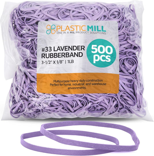 PlasticMill Lavender Rubber Bands Size 33 (3 1/2" x 1/8") - #33 Colored Rubber Bands Office Supplies - Strong, Elastic Bands for Crafts, Balloon Garland, Cash, File Folders (500-Pack)