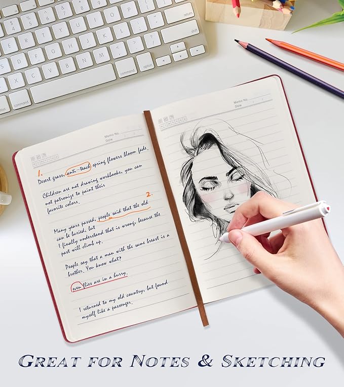 Lined Journal Notebook for Women Men,256 Pages A5 Hardcover Leather Journals for Writing,Travel,Business,Work & School,College Ruled Notebooks for Note Taking,Diary Notepad 5.7"×8.3"