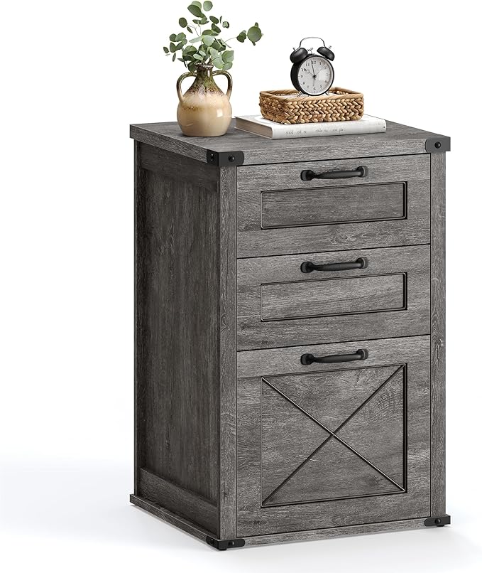 VASAGLE File Cabinet, Filing Cabinet with 3 Drawers, Printer Stand, Fit A4, Letter Size, Hanging File Folders, Modern Farmhouse Style, for Home Office, Misty Gray UOFC054G01