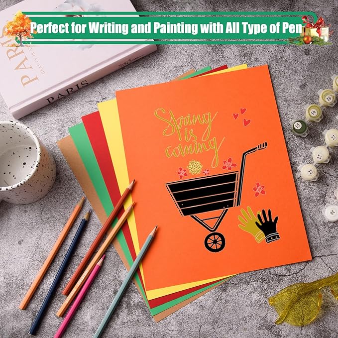 MixTeach 100 Sheets A4 Autumn Theme Cardstock 8.5 x 11" Medium Thick Cardstock Paper 180gsm/65lb Double Sided Printable Card Stock for Fall Scrapbooking Card Making Invitations DIY Art Craft Supplies