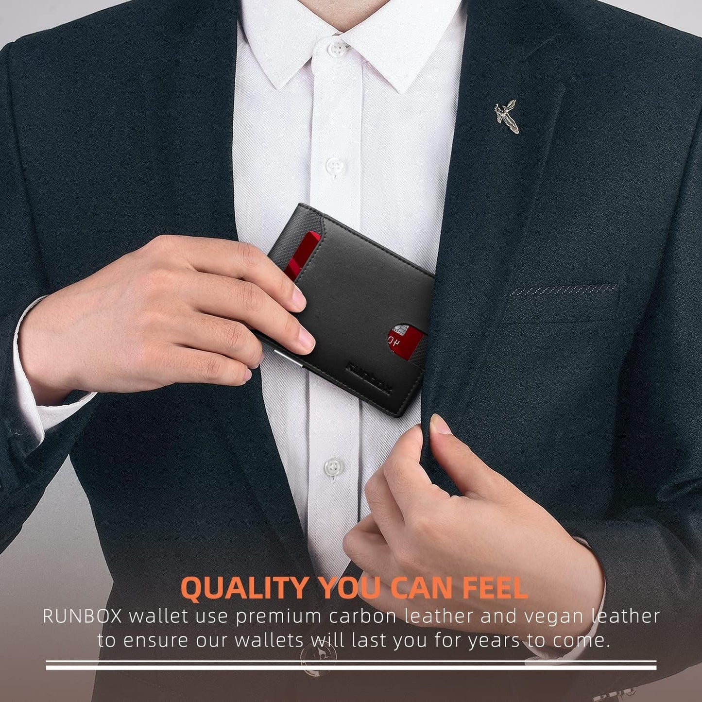 RUNBOX Slim Wallets for Men - Leather Money Clip Mens Wallet - RFID Blocking Front Pocket Bifold Wallet - Thin Credit Card Holder with Gift Box