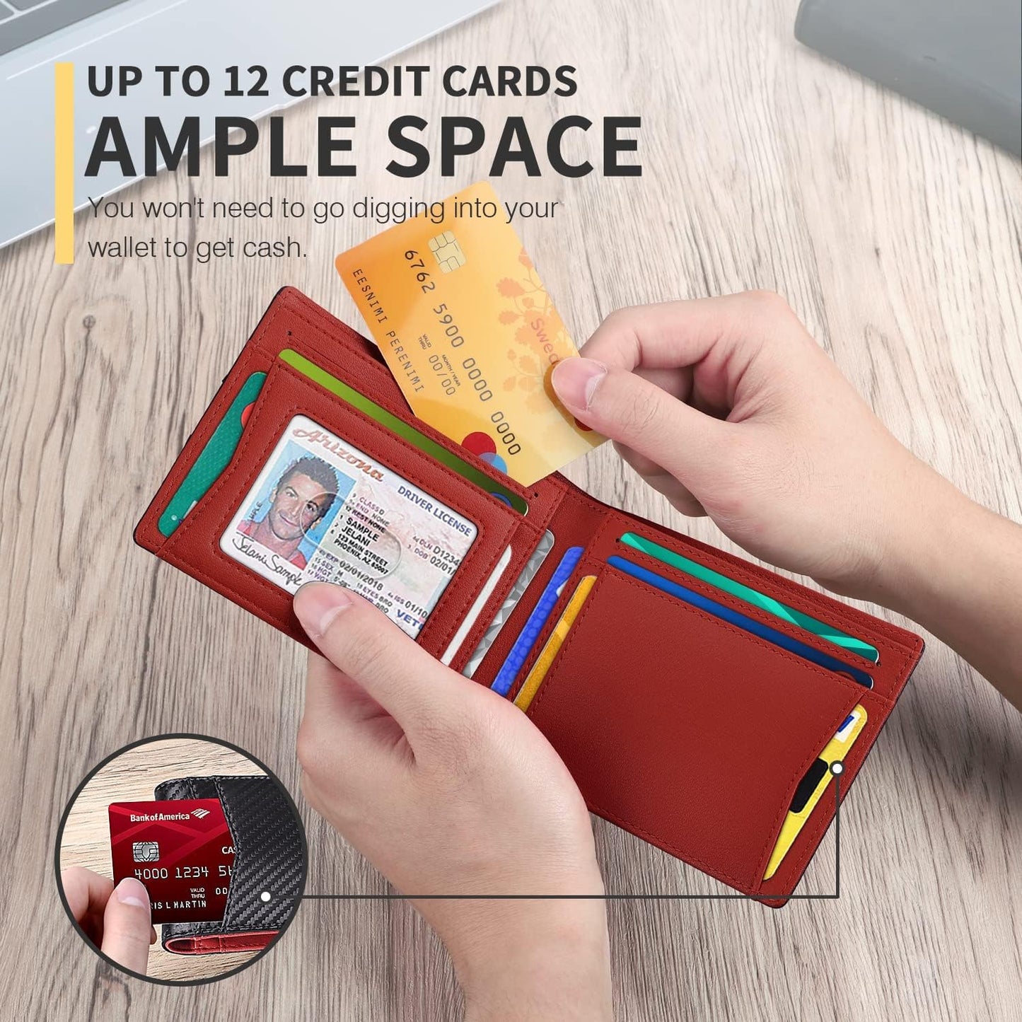 RUNBOX AirTag-Wallet-Mens-Slim-RFID Blocking Wallets Leather with Bill Compartment Air Tag Bifold Card Holder Wallet Gifts for Men Dad