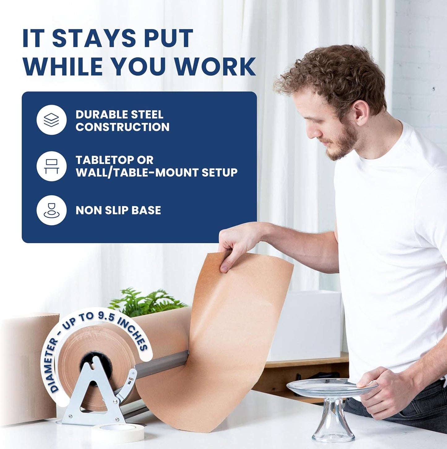 DIY Crew 12 Inch Paper Roll Dispenser and Cutter - Heavy-Duty Wall Mountable, Non Slip Tabletop - Kraft, Freezer, Butcher Paper - Up to 1000ft Rolls