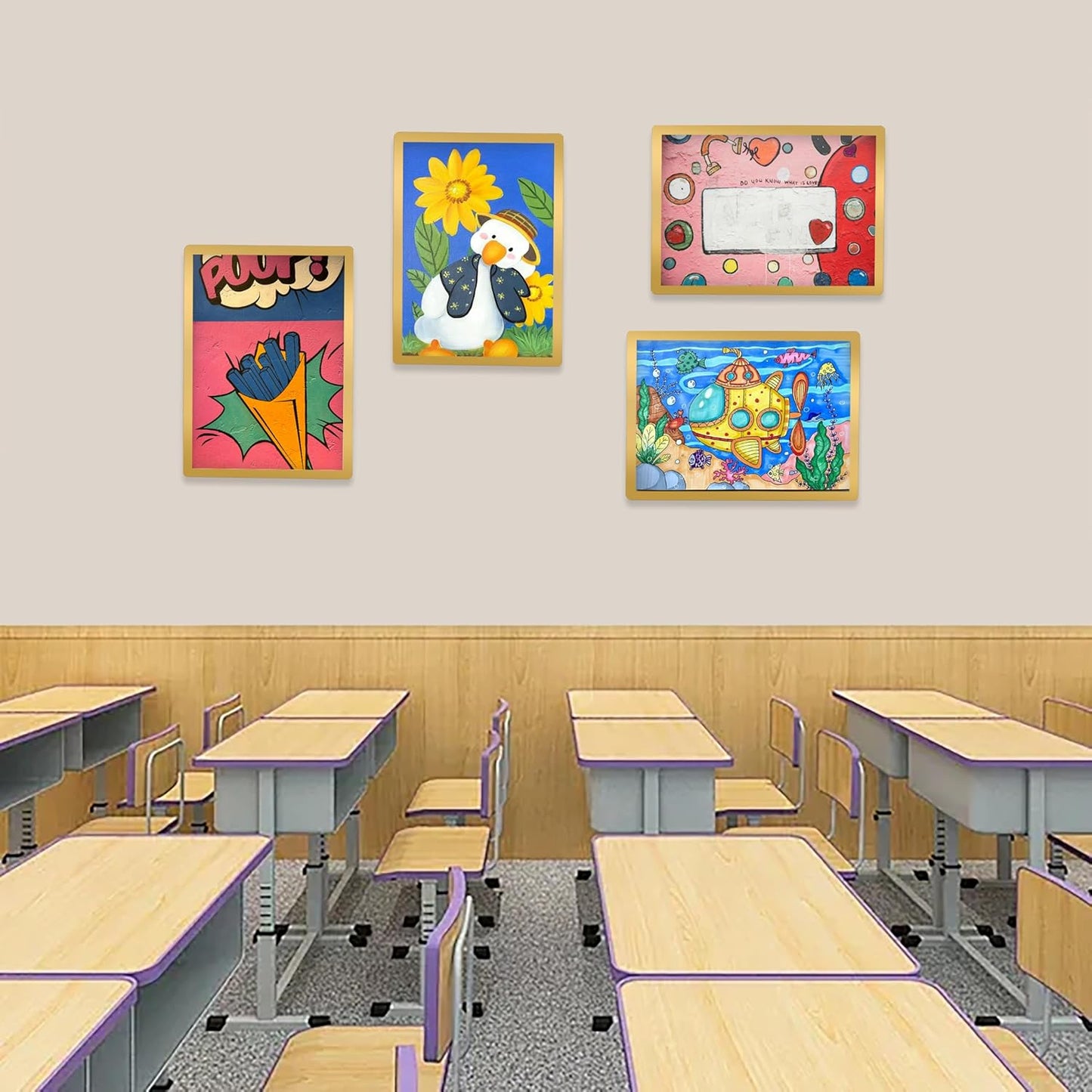 2 Pack 8.5"x11" Sign Holder Wall-mounted, Self-Adhesive Display Frame for College Certificate/Poster/Paper/Picture Office/Store/School Display Sign Holder with Horizontal and Vertical (Gold)