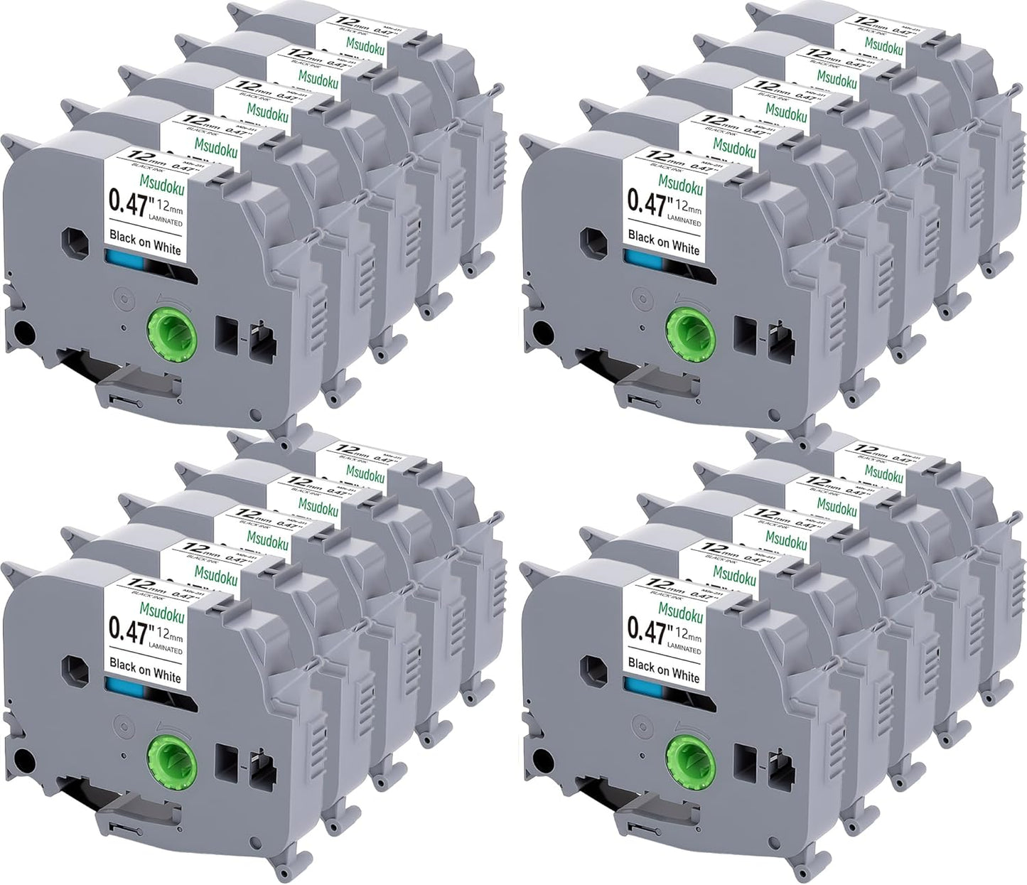 Tze TZ Tape 12mm 0.47 Laminated White Compatible for Brother Label Maker Tape 12mm 1/2" Black on White Tape for Ptouch PT PTD200 PTD410 D210 D220 D610 P710BT PTH110, 20-Pack