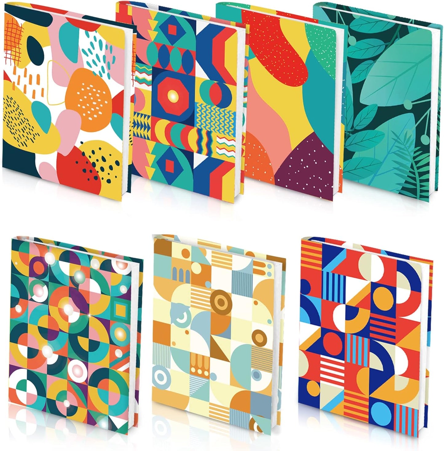 Geometric Pattern Book Covers, Feela 7 Pack Stretchable Jumbo Fabric Washable Durable Reusable Nylon Book Covers, for Hardcover Textbooks Notebooks up to 9”x11”