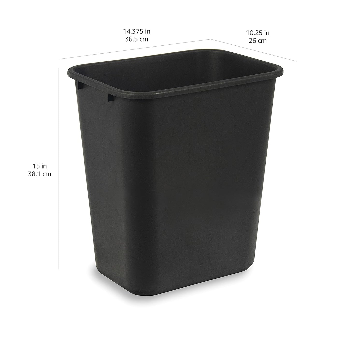 Amazon Basics Trash Can, Rectangular Commercial Office Wastebasket, 7 Gallon (Pack of 2), Black (Previously AmazonCommercial Brand)