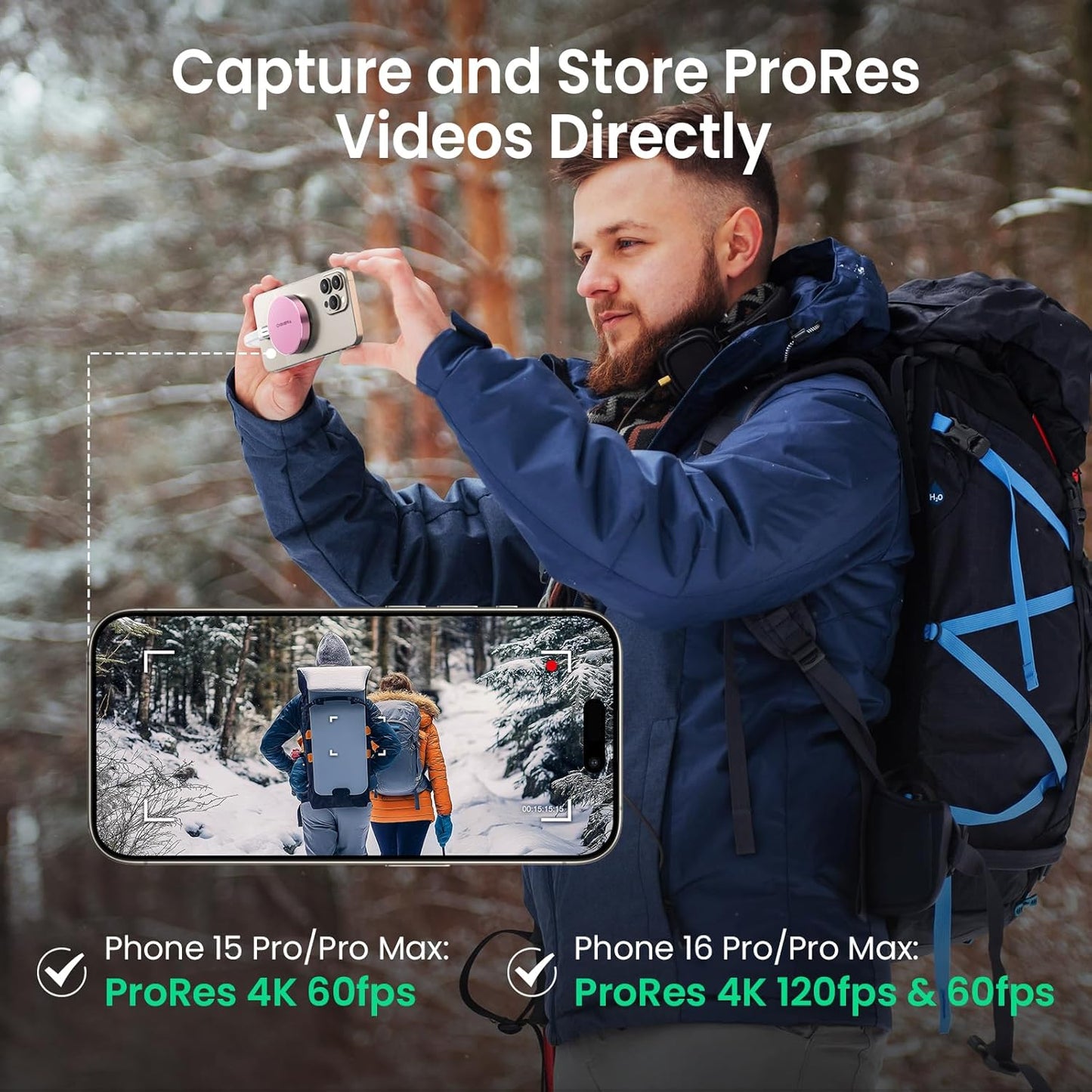 IGIERA 2TB Magnetic Portable SSD, External Solid State Drives with USB-C 3.2 Gen 2x2, Speed Up to 2000MB/s, Compact & Durable, Compatible with iPhone 15/16 Series and Other USB-C Devices, Pink