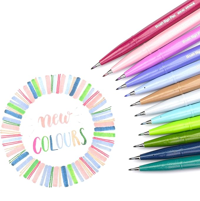 Pentel Arts Sign Pen Brush Tip, assorted 4 Pastel Colors, 6-Pk (SES15C2BP6M1)