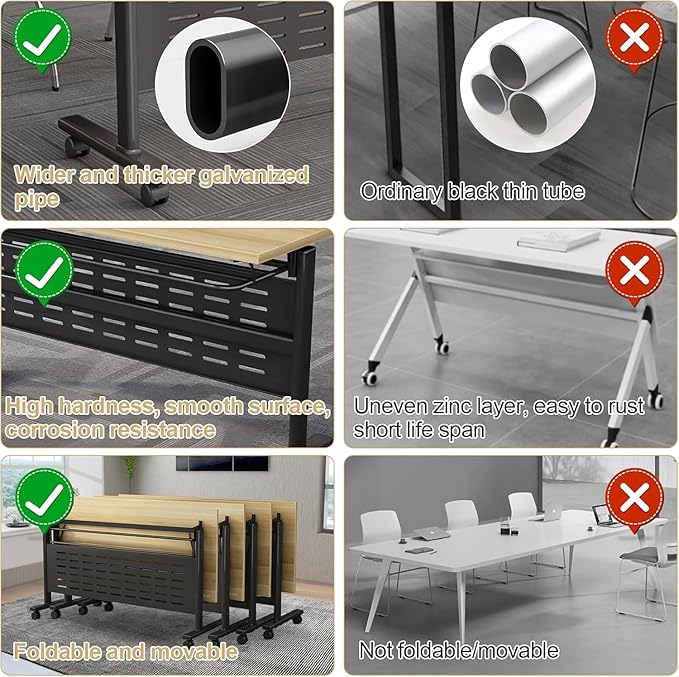 Folding Conference Table - Modular Conference Room Tables Foldable & Stackable Boardroom Table with Casters | Large Rectangle Office Meeting Table for Training Rooms (4PCS-55.1in)