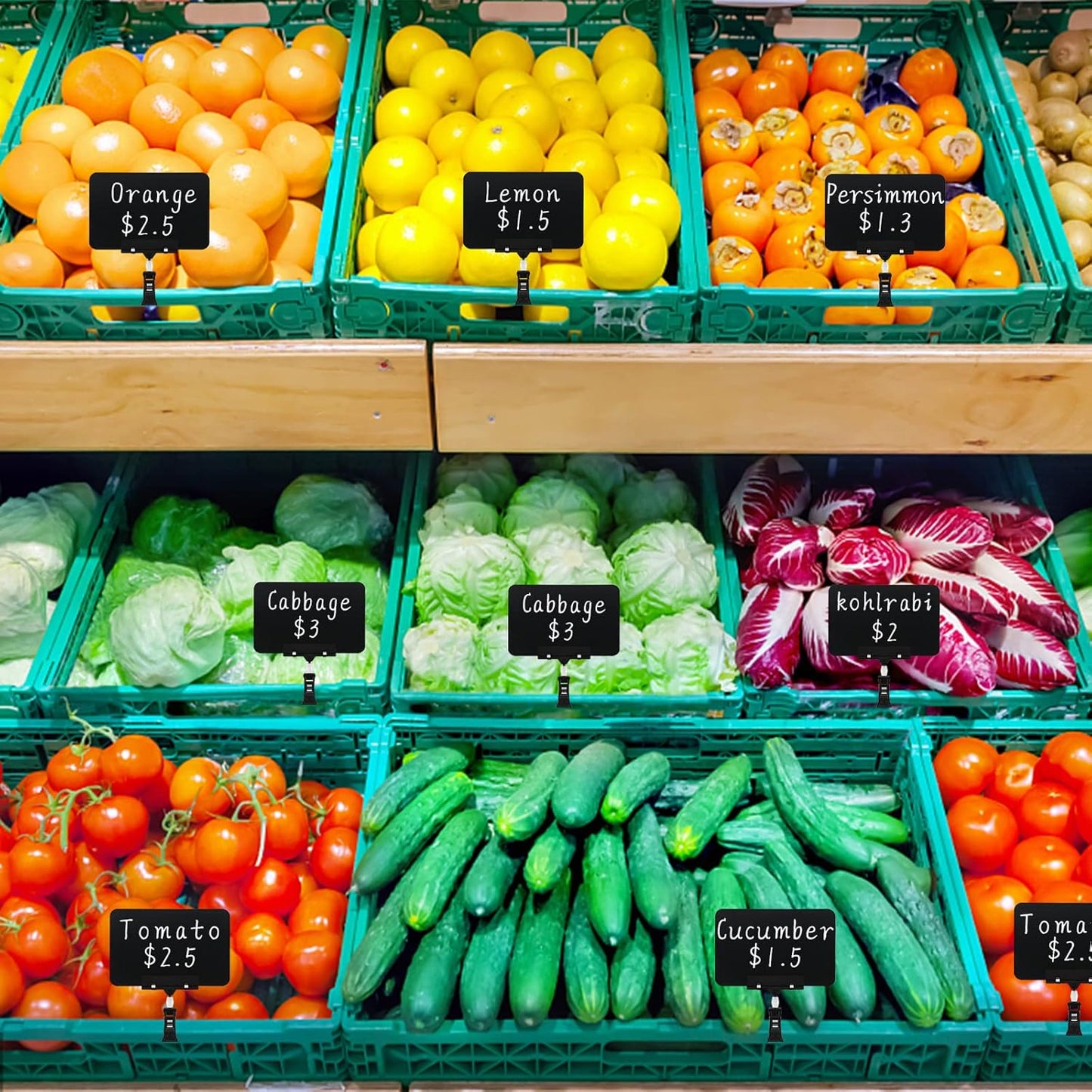 8 Pack Rotating Clip Pop Swivel Sign Rotatable Holding Clamp Sign Holder, Plastic Merchandise Sign Display Clip Holder with 2 Chalk Markers for Food, Store Signs Displays, black