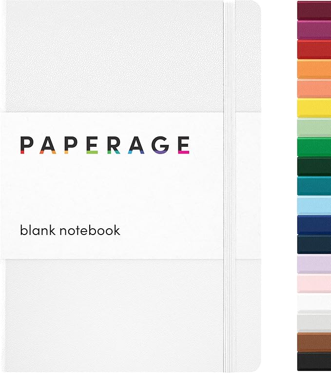 PAPERAGE Blank Journal Notebook, (White), 160 Pages, Medium 5.6 in x 8 in - 100 GSM Thick Paper – Hardcover Journaling Notebook for Work, School, Note Taking or Sketching