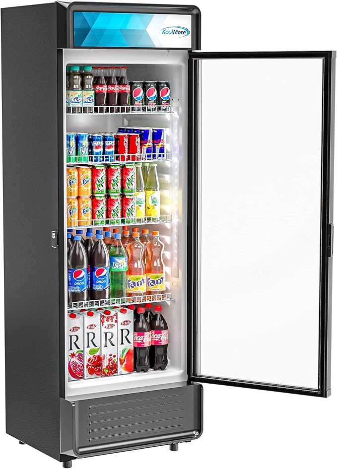 KoolMore Commercial One Glass Door Display Upright Beverage Refrigerator Cooler Merchandiser - 12 Cu. Ft [Black] (MDR-1GD-12C)