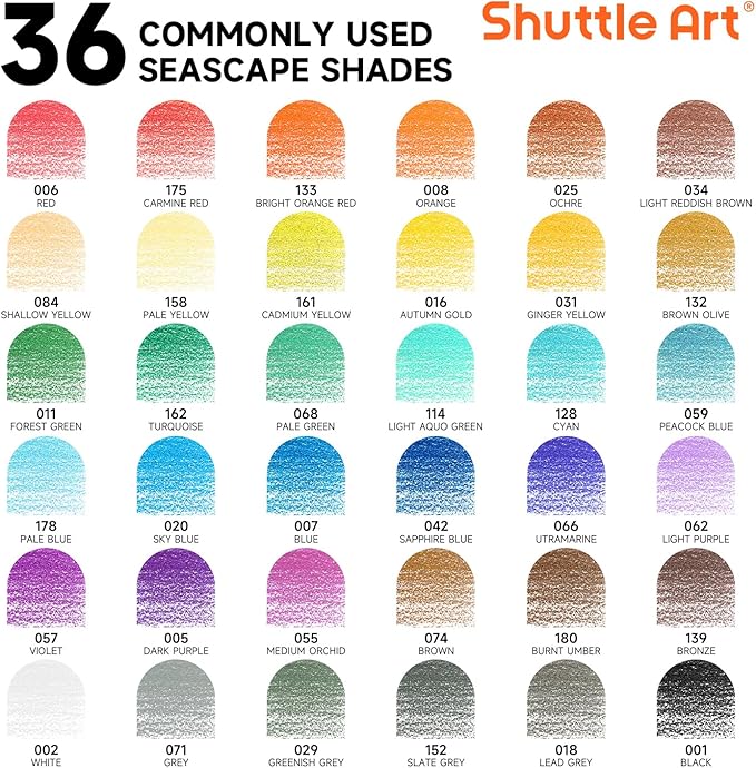 Shuttle Art 36 Colored Pencils, Seascape Themed Colored Pencils for Adult, Soft Core Color Pencils, Coloring Pencils for Adults Kids Artists Beginners Drawing Coloring Sketching