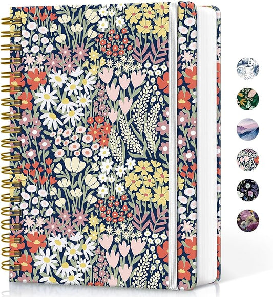 Lined Spiral Notebook Journal for Work, 300 Pages Thick B5 (7.1"x10") College Ruled Journal for Women & Writing, Hardcover Notebook for Note Taking, Perfect for Office Home School, Spring Meadow